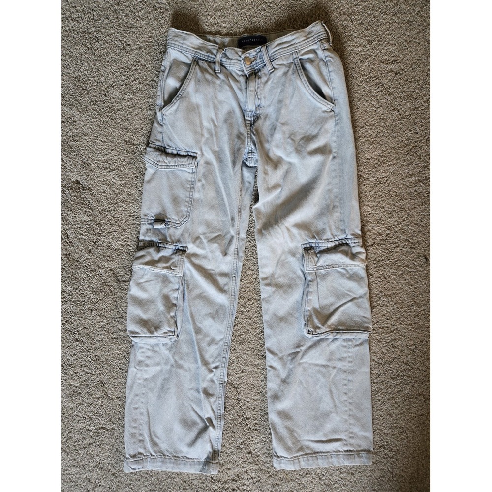 Aeropostale 00 Utility Straight LowRise Cargo Jeans Light Wash Grunge Y2k Skater - Picture 2 of 13